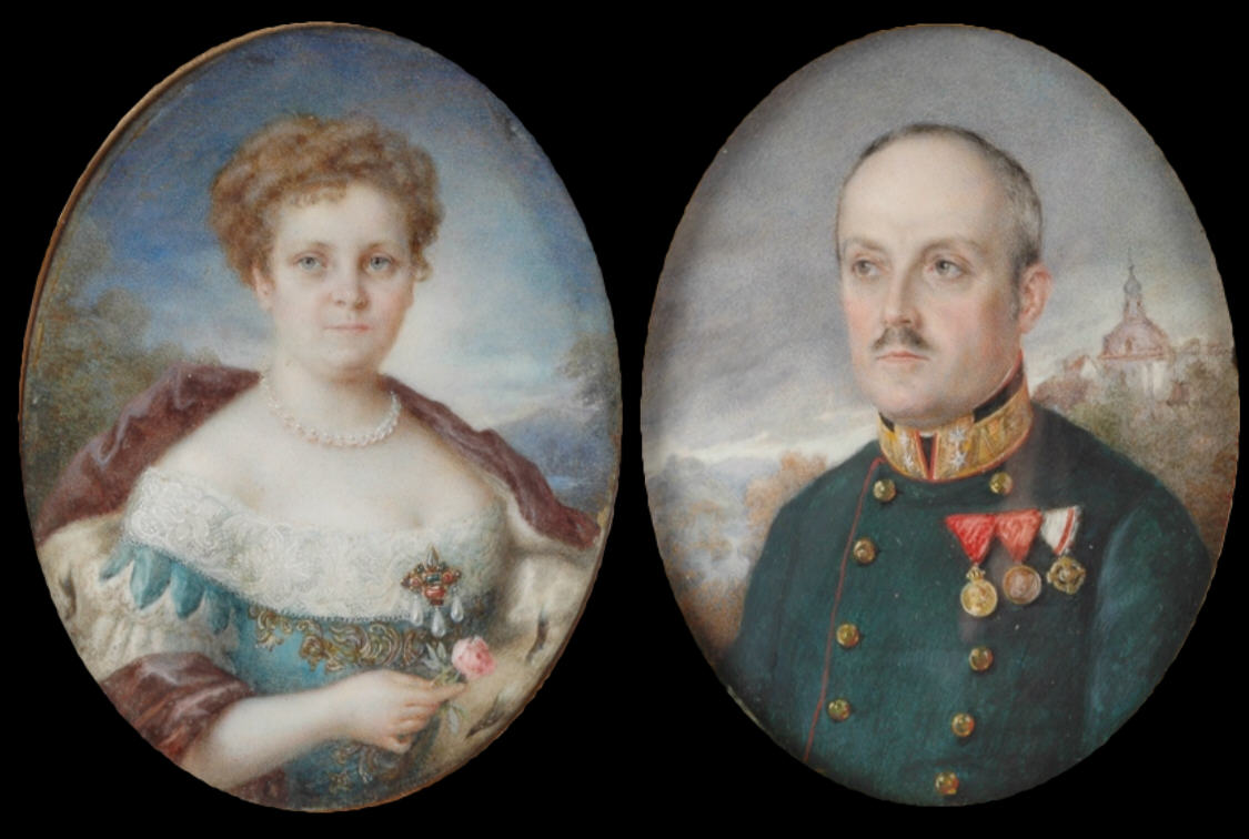 Colonel Victor Stusche And His Wife, Miniatures by M. Plegerl, 1914